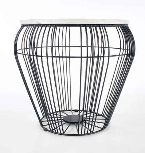 Konferenční stolek Arkada kulatý bílý mramor moderní kovový do obýváku 56 cm