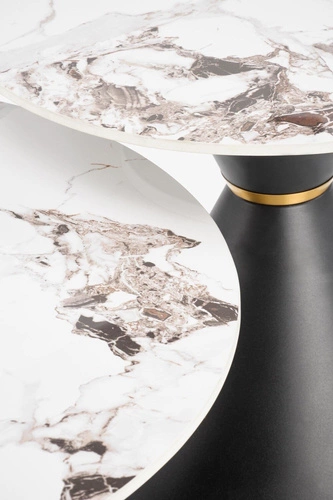 Konferenční stolek Javin S kulatý bílý mramor černý moderní glamour do obýváku 60 cm