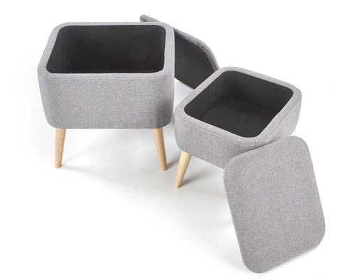 Sada 2 šedých taburetů Gryf s úložným prostorem na nožkách do obýváku a předsíně Intesi