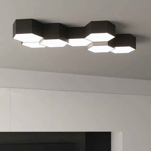 Stropní svítidlo Sunde černé moderní šestihranné do obýváku, kuchyně nebo ložnice