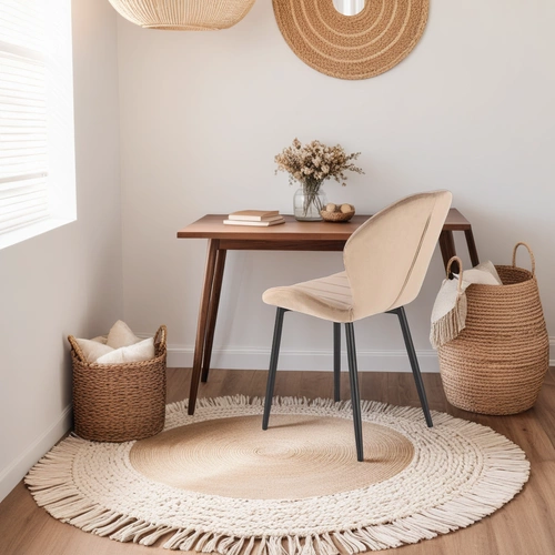 Čalouněná sametová židle Eve béžová do jídelny a obývacího pokoje moderní s černými nohami