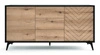 Komoda Fargo 154 cm moderní s zásuvkami na nožkách do obýváku dub a černá Intesi
