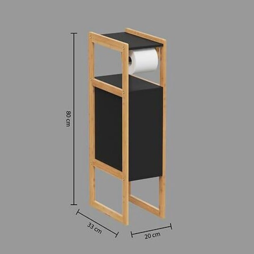 Stojící koupelnová skříňka Natureo černá na toaletní papír z bambusového dřeva do malé koupelny