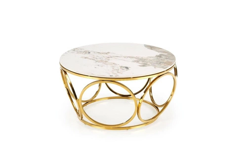 Kulatý konferenční stolek Deyn 80 cm bílý mramor zlatý moderní glamour do obýváku Intesi
