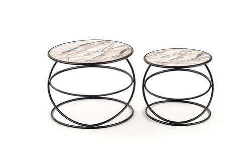 Sada 2 kulatých konferenčních stolků Chaletz bílý mramor moderní do obýváku 2v1