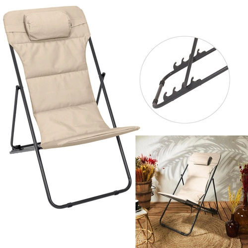 Zahradní lehátko Grue béžové skládací s nastavitelným opěradlem moderní na terasu a pláž Ventos