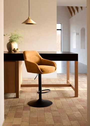 Barová židle Avola oranžová čalouněná výškově nastavitelná s opěrkami rukou