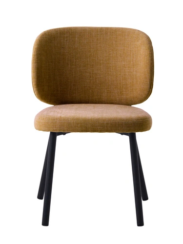 Čalouněná žlutá jídelní židle Naws s černými kovovými nohami moderní