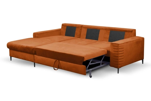 Moderní sametová rohová sedačka Hald s rozkladem a úložným prostorem levá do obýváku