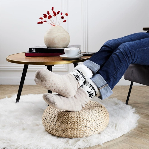 Protiskluzové sherpa ponožky Intesi béžové teplé zimní na doma velikost 39-42