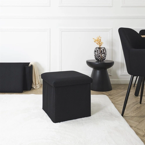 Skládací černý taburet se skrytým úložným prostorem Vels Atom čtvercový do předsíně a studentského pokoje Intesi