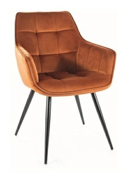 Čalouněná sametová jídelní židle Loly Intesi s područkami v skořicové barvě