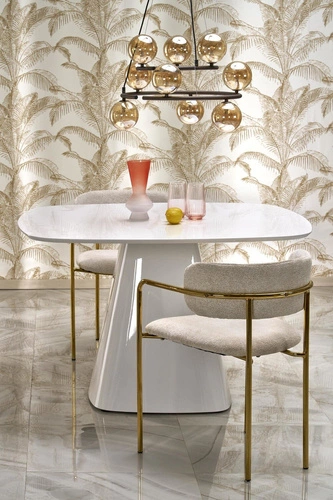 Bílý čtvercový jídelní stůl Tasmani Intesi moderní na jedné noze MDF lesk