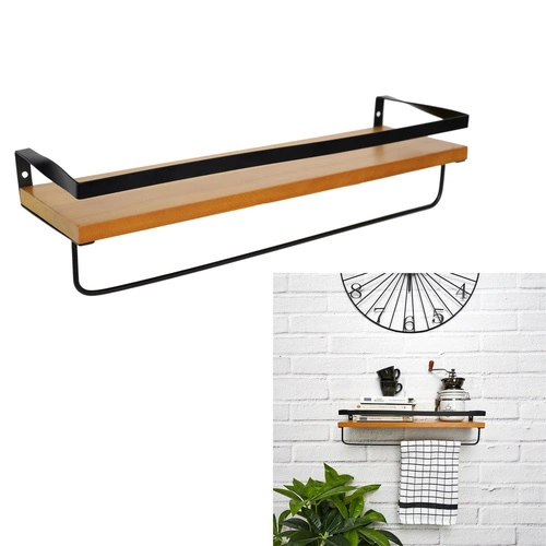 Závěsná kuchyňská police loftová Indu černá dřevěná na koření s tyčí Intesi