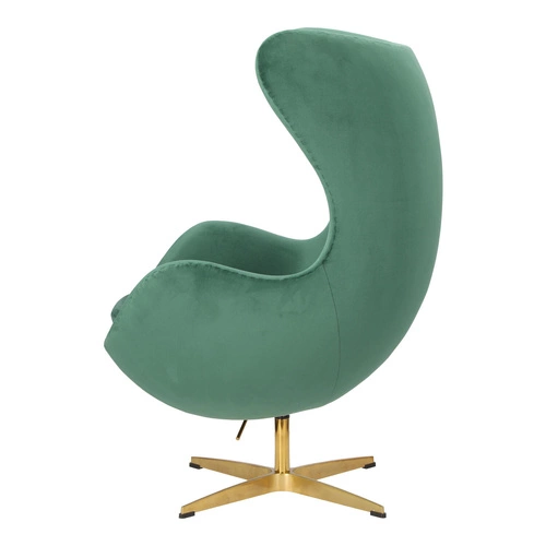 Velvet křeslo Egg zelený samet otočné s houpací funkcí do obýváku na zlaté noze