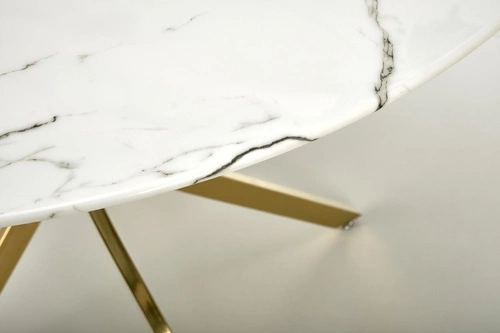 Kulatý skleněný stůl 100 cm Amber bílý mramor zlatý moderní glamour do jídelny Intesi