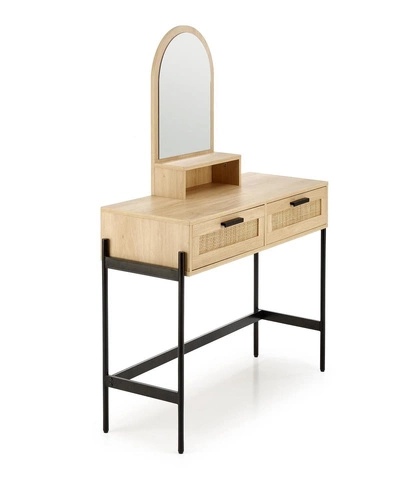 Boho toaletní stolek Makar se zrcadlem a zásuvkami do ložnice, přírodní a černý