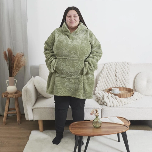 Zelená fleecová deka s kapucí Intesi Snuddie, teplá deka do obýváku