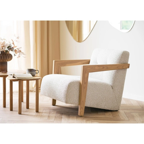 Relaxační křeslo Caracas béžové skandinávské do obýváku přírodní dub