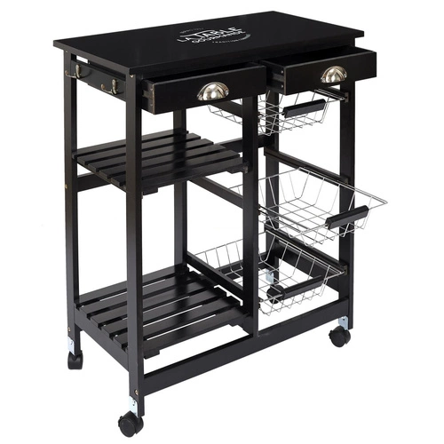 Intesi Troy kovový barový vozík na kolečkách do kuchyně a obýváku, moderní, černý, dvouúrovňový