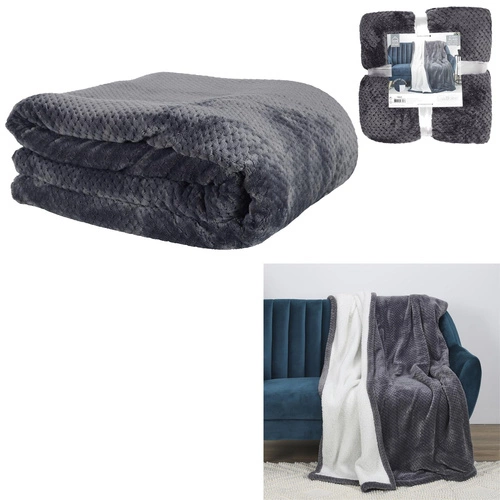 Intesi Sherpa silná prošívaná deka šedá 180x220 cm teplý přehoz na pohovku do obýváku
