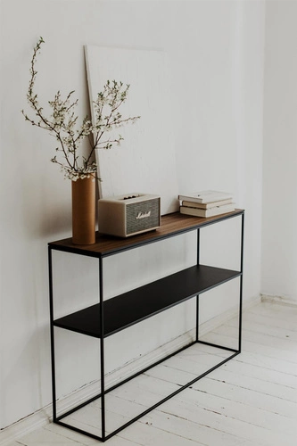 Konzolový stolek STAM 280 moderní industriální americký ořech s policí do obývacího pokoje a předsíně