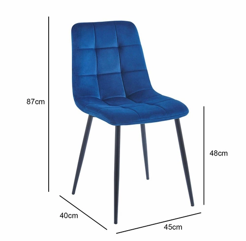 Jídelní židle Caro Velvet modrá čalouněná moderní sametová na černých nohách