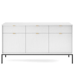 Bílá rýhovaná komoda se zásuvkami 154 cm moderní na nožkách do obýváku Intesi