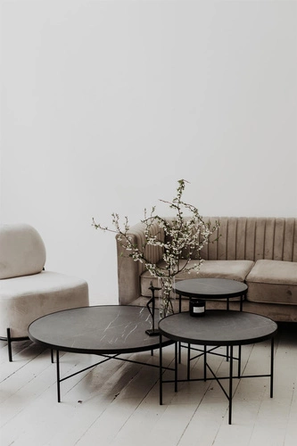 Kulatý konferenční stolek 60 cm mramorový černý moderní do obýváku Tre 600 NORDIFRA