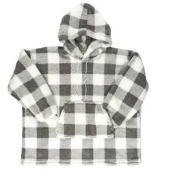 Hřejivá deka s kapucí Intesi snuddie šedá kostka na gauč do obýváku