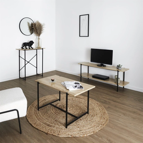 Konferenční stolek Loka obdélníkový 80x50 moderní loftový dřevěný s kovovou podnoží do obýváku