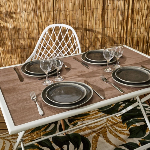 Zahradní rozkládací stůl Barcelona 110x70 moderní skleněný s dekorem dřeva bílý Intesi