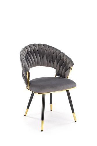 Jídelní židle Tenay čalouněná šedý samet s područkami glamour na zlatých nohách