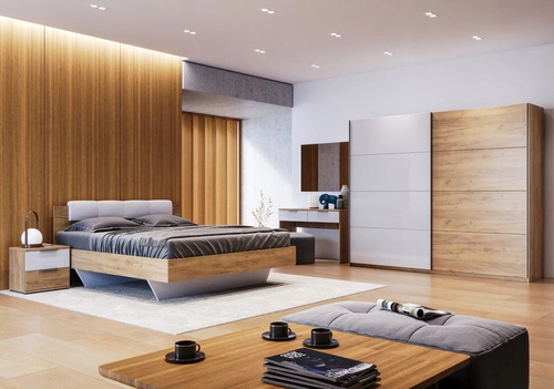 Moderní toaletní stolek do ložnice Tissa dub craft bílý lesk se zásuvkami Intesi