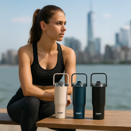 Termohrnek New York 900ml černý Intesi moderní kovový na kávu s sebou