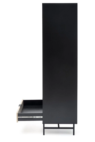 Moderní šatní skříň Nihala dub artisan černá s policemi do ložnice hloubka 53 cm