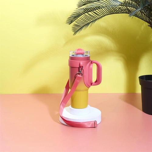 Termohrnek Malibu Intesi 900 ml růžovo‑žlutý s uchem na kávu
