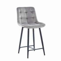 Barová židle Poly Low šedá sametová s opěrkou moderní prošívaná na černých nohách 61 cm
