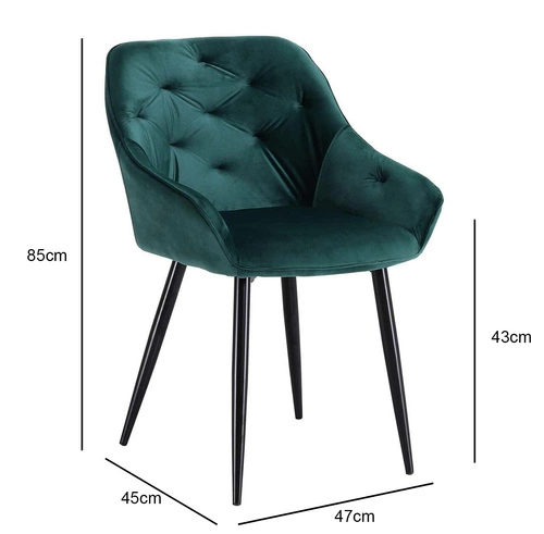 Zelená sametová jídelní židle Marion s područkami moderní