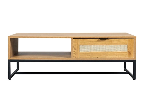 Konferenční stolek Capri obdélníkový boho s ratanovým čelem a zásuvkou do obývacího pokoje 120x60 cm