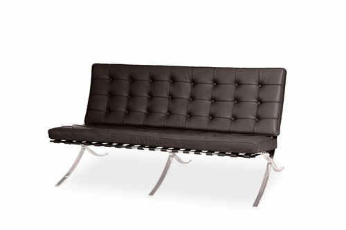 Kožená dvoumístná pohovka Ba inspirovaná Barcelona hnědá do obýváku moderní D2.DESIGN