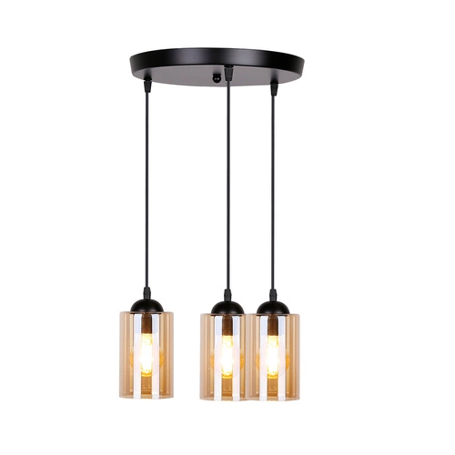 Bistro černá deska závěsná lampa 3x40W E27 stínítko hnědé