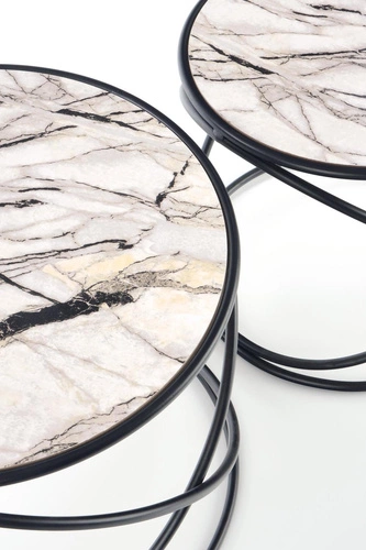 Sada 2 kulatých konferenčních stolků Chaletz bílý mramor moderní do obýváku 2v1