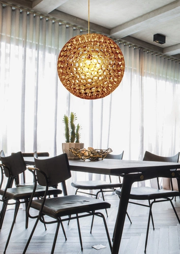 Závěsná lampa koule Abros měděná nad jídelní stůl 50 cm