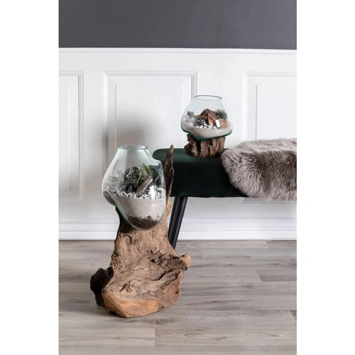 Skleněná dekorace zahrada v kapce House Nordic 20 cm na stůl do obýváku