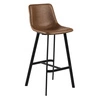 Barová židle Oregon Actona industriální s opěrkou, hnědá ekokůže, do kuchyně a k ostrůvku, 76,5 cm