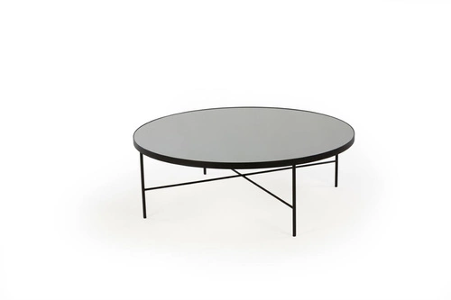 Moderní kulatý konferenční stolek Tre 900 s černou konstrukcí a zrcadlovou deskou do obýváku NORDIFRA