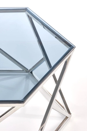 Kávový stolek Tina skleněný hexagonální kouřový glamour do obýváku 80x70 cm Intesi