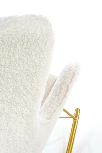 Houpací křeslo Fadil do obýváku krémové boucle glamour na zlatých nohách snadno čistitelné