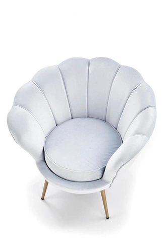 Křeslo mušle Amore světle modrý samet do obýváku moderní glamour na zlatých nohách Intesi